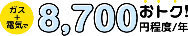ガス+電気で8,700円程度/年おトク！