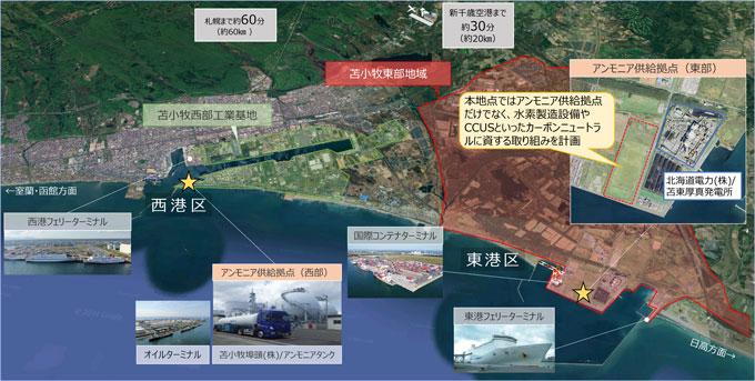 苫小牧地域におけるアンモニア供給拠点の位置