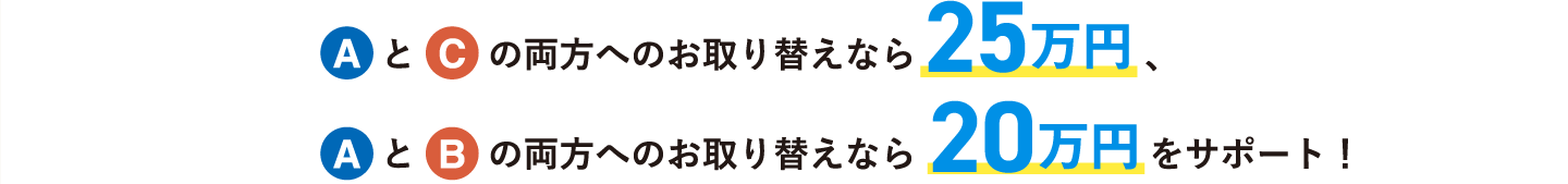 AとCの両方へのお取り替えなら25万円、AとBの両方へのお取り替えなら20万円をサポート！